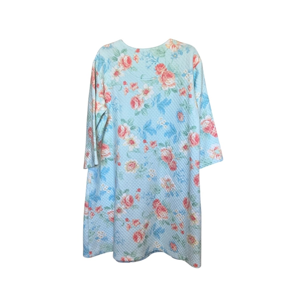 Miss Elaine Quilted Housecoat Small Zip Robe Floral Blue Pink Grannycore Cottage - Picture 2 of 10